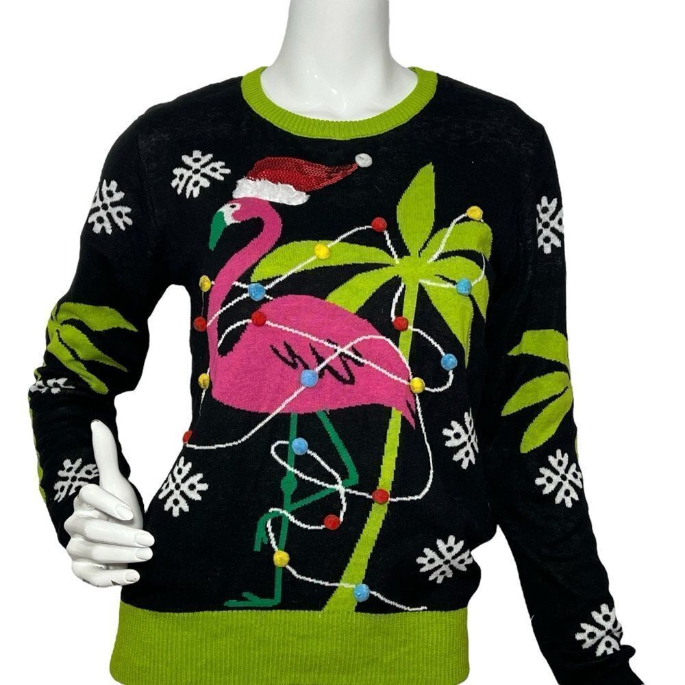 JEM Flamingo Holiday Ugly Christmas Sweater‎ -- Juniors Large